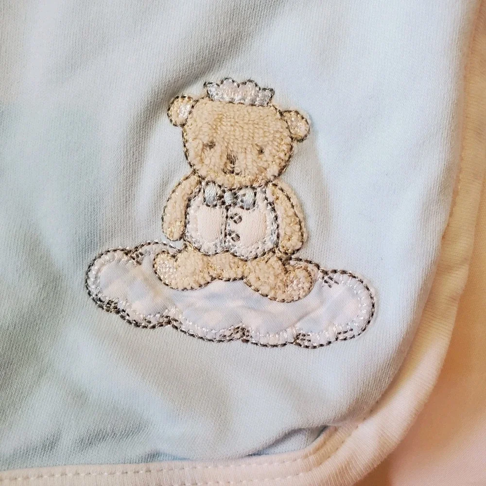 LITTLE ME Blue‎ Bear Baby Blanket White Stripes Cotton Boy Crown Cloud 25x30